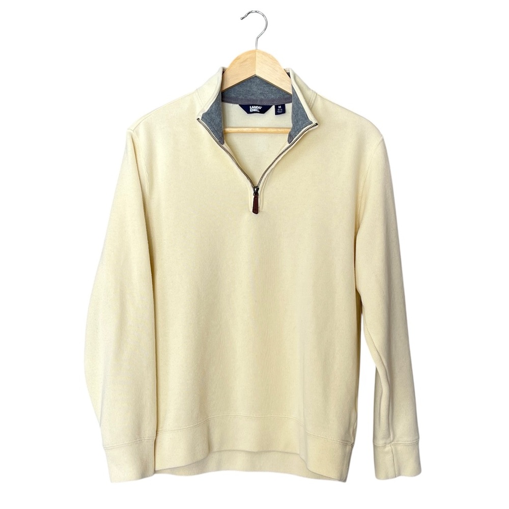 Lands End Bedford Rib Quarter Zip Sweater Butter Yellow Preppy Golf Tennis M